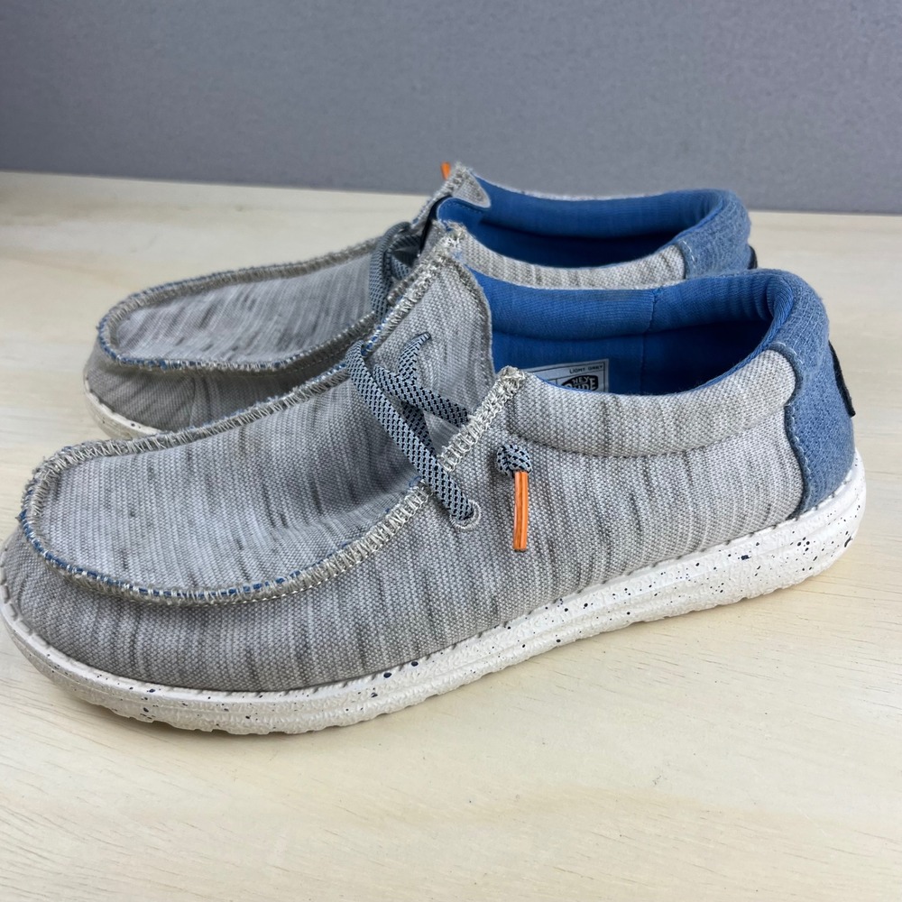 Hey Dude Wally Youth Jersey Grey Blue Slip On Loafers Shoes Y4 L5 40222-025 - Picture 3 of 8